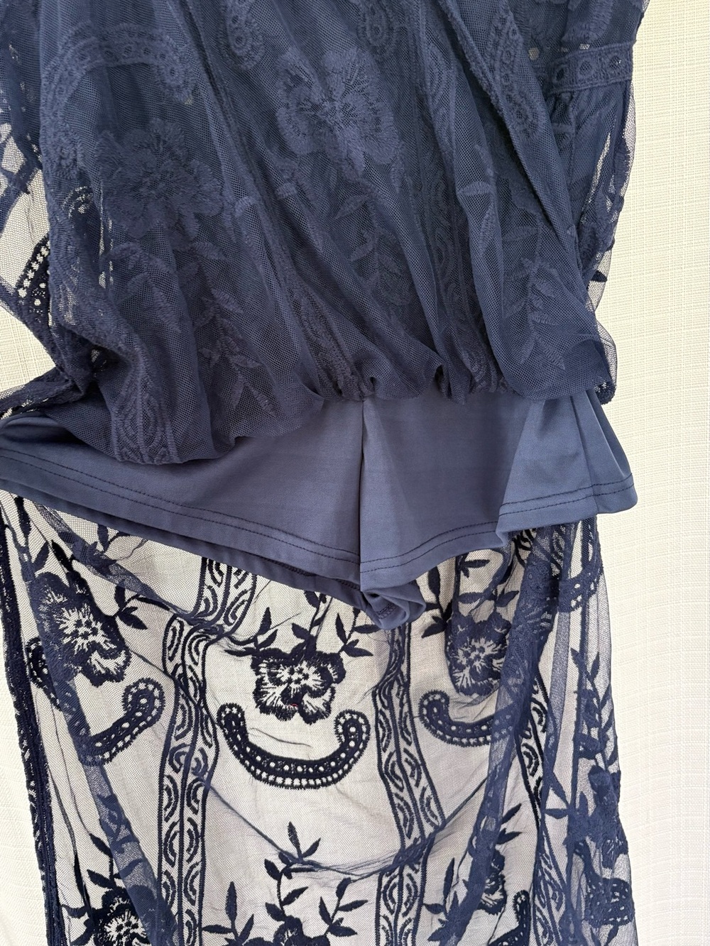 Women's Deep V-Neck Lace Romper Short Sleeve Long Dress - Picture 9 of 9